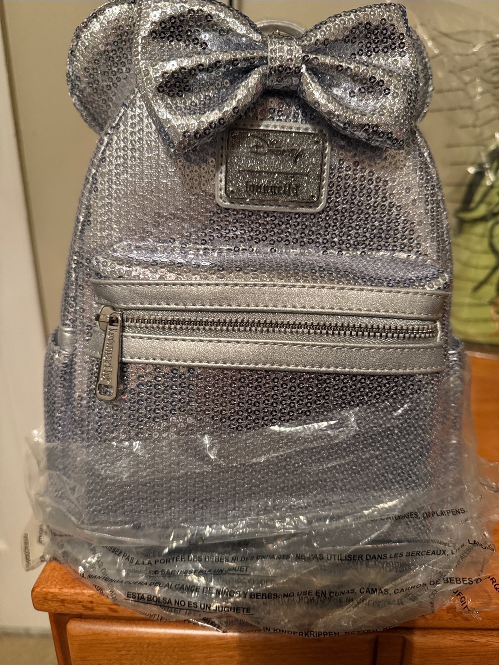 Loungefly Silver Sequin Mini Backpack with Bow Ears